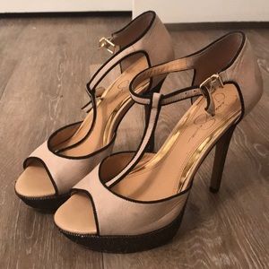Tan beige black jessica Simpson heels !
